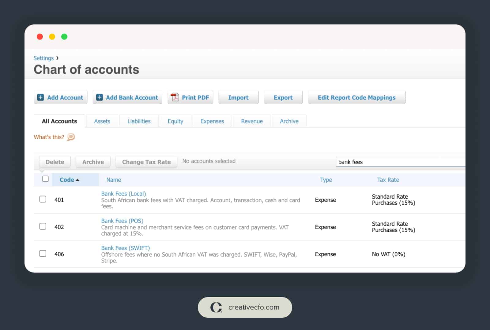 bank fees in xero 2